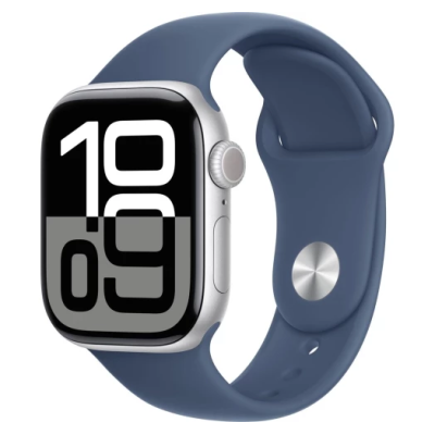 Apple Watch Series 10 GPS 42mm MWWA3 Silver Aluminum case with Denim Sport Band, S/M